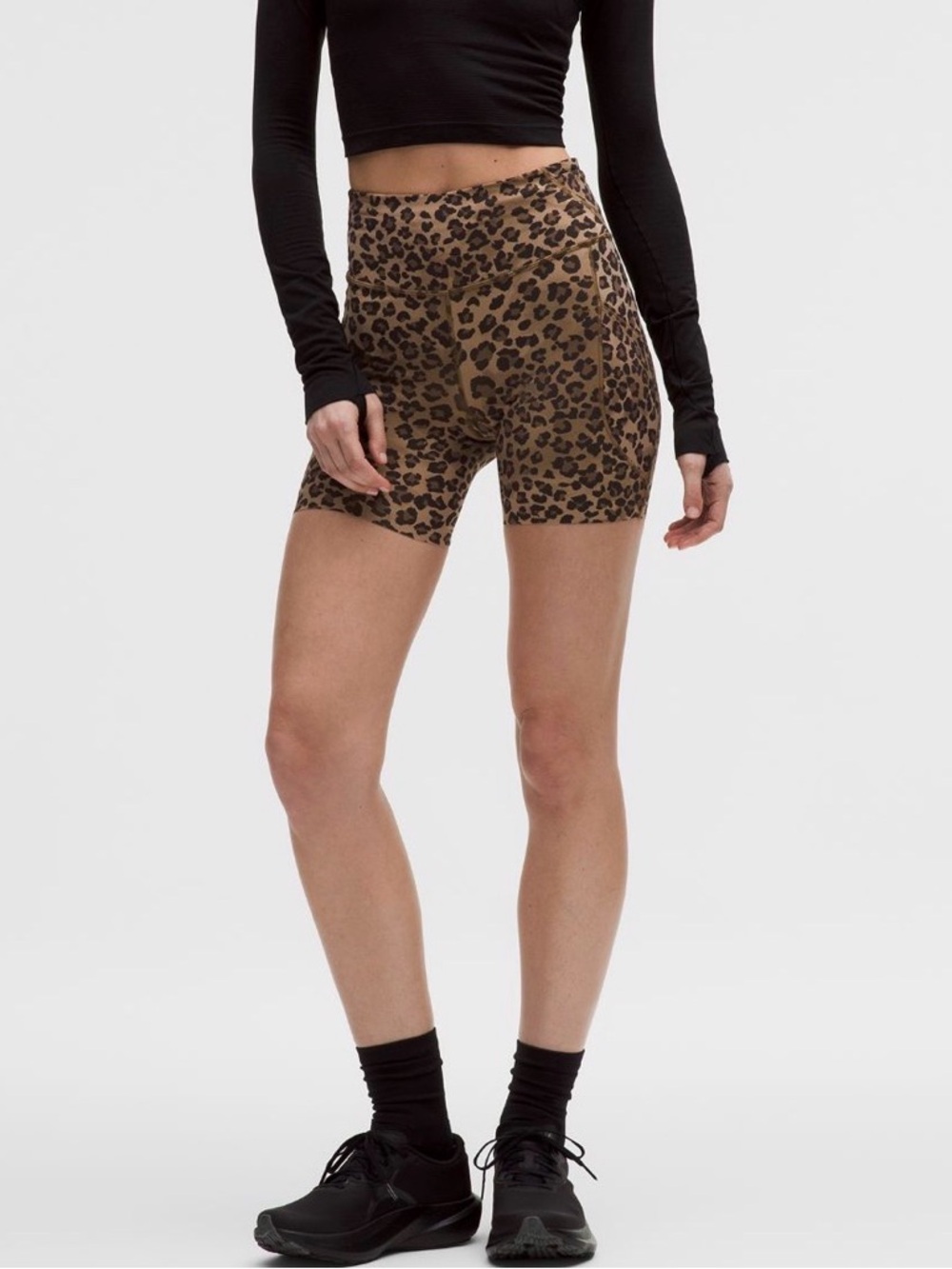 lululemon athletica Leopard Print High-Rise Bike Shorts - Brown/Black